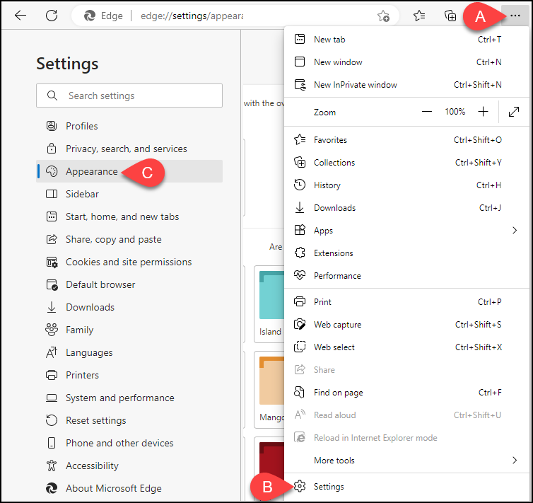 settings menu