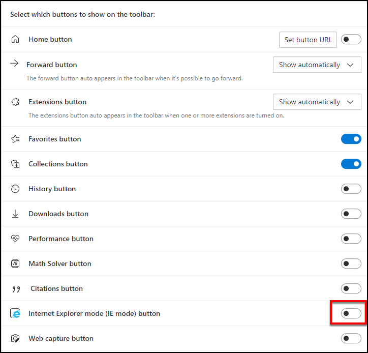 add IE mode button to toolbar