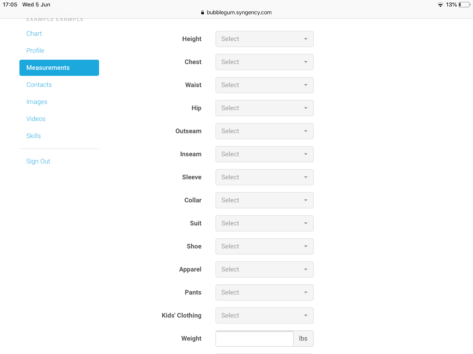 Measurements Tab