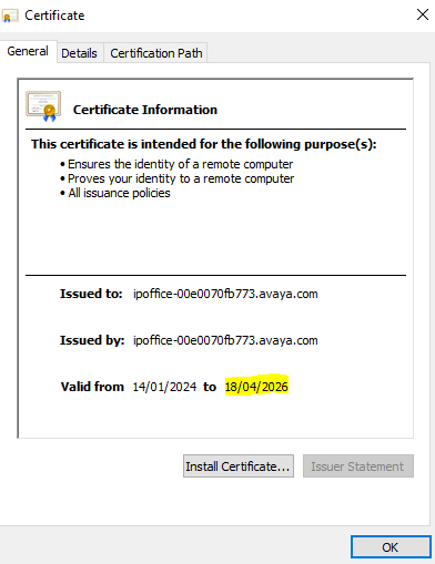 A screenshot of a certificateDescription automatically generated