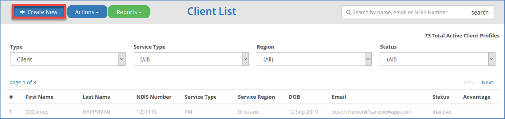 Careview Client Profile - Create Client Profile