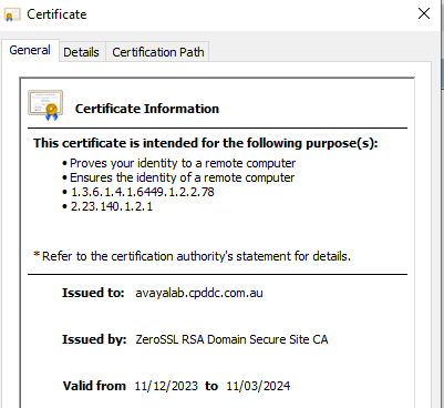 A screenshot of a certificateDescription automatically generated