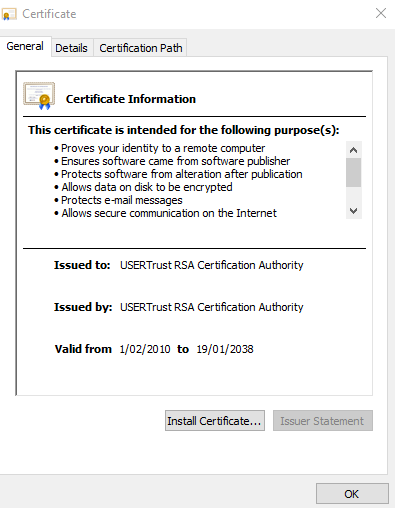 A screenshot of a certificateDescription automatically generated