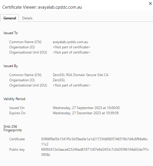 A screenshot of a certificateDescription automatically generated