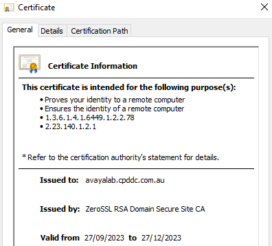 A screenshot of a certificateDescription automatically generated