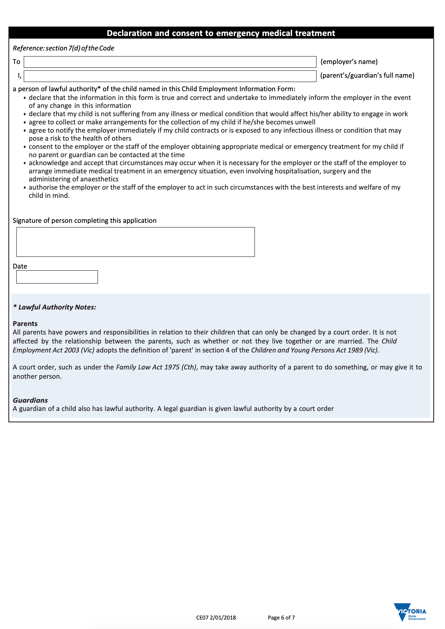 6. Child Employment Information Form