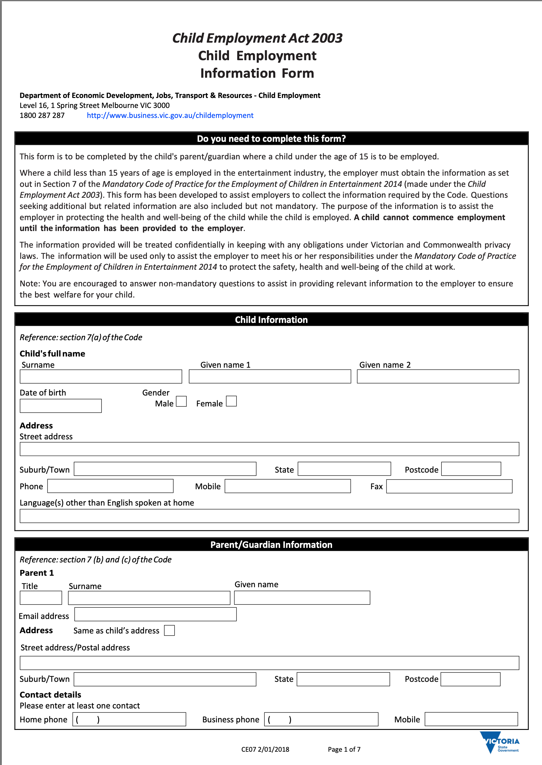 1. Child Employment Information Form