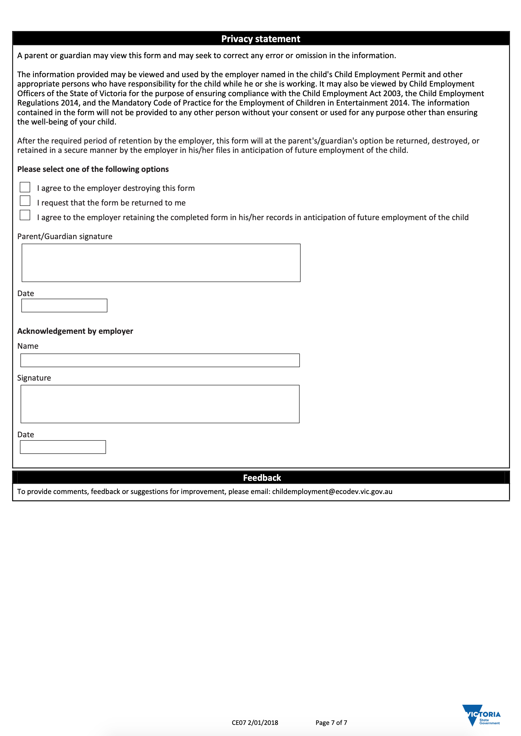 7. Child Employment Information Form