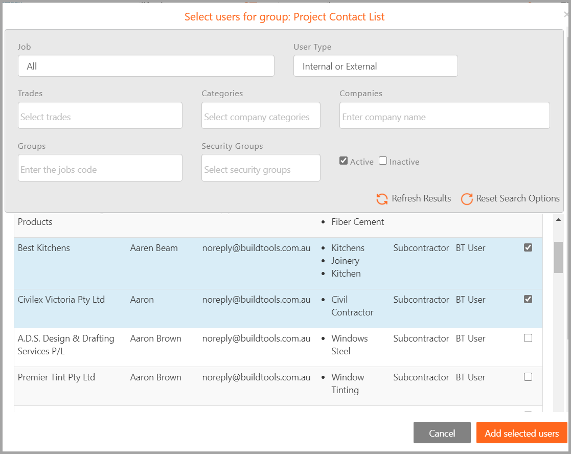 Select User from Contact List
