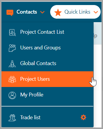 Access Project Users from Commnia Menu