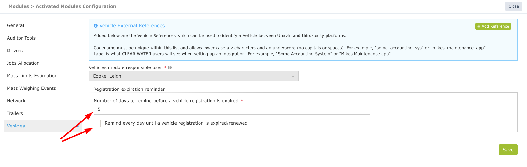 Vehicle registration expiration Notifications settings