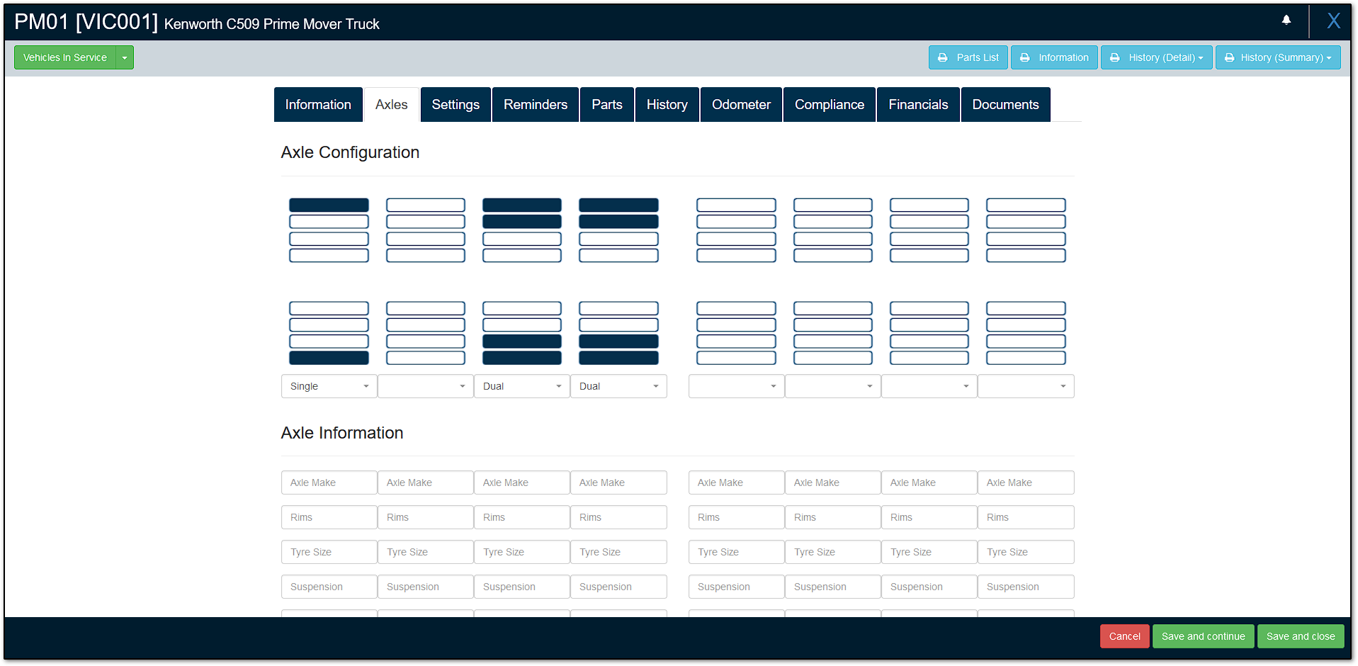 Asset/Vehicle record overview